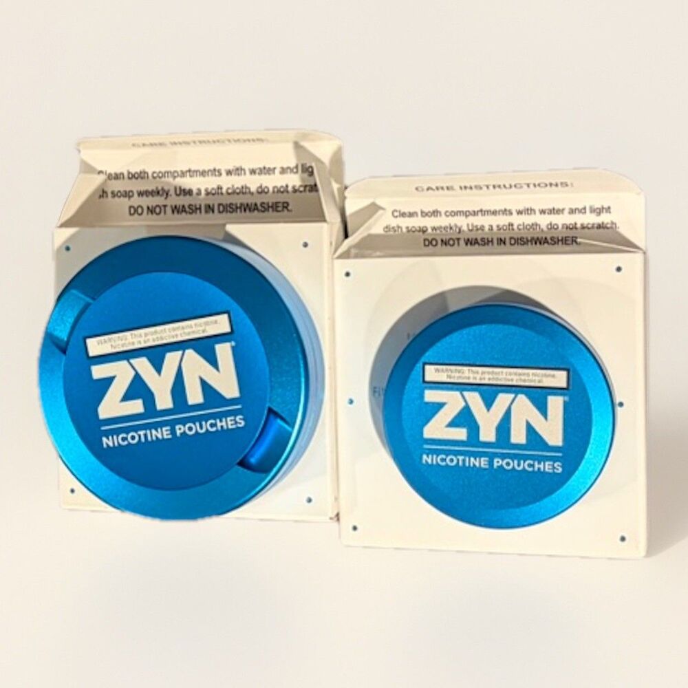 NEW SET OF 2- ZYN Empty Metal Collector’s Can Normal size & Mini- Cyan Blue